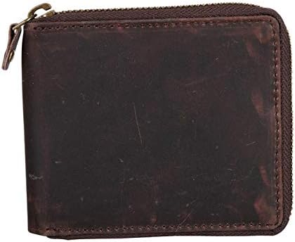 ASPENLEATHER™ Round Zipper RFID Blocker Leather Wallet for Men (Brown)
