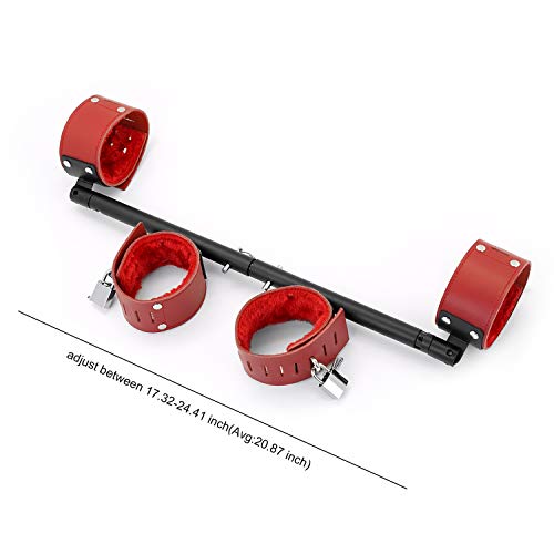 SCARLET KITTEN Spreader Bar with 4 Leather Adjustable Straps Set, Black Red