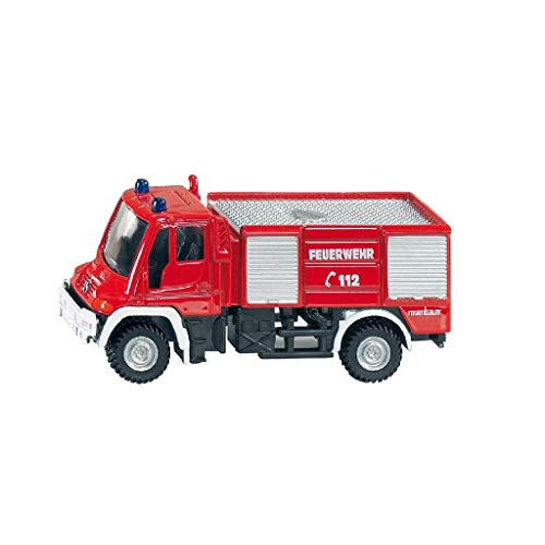 SIKU 1068, Feuerwehr Unimog, 1:87, Metall/Kunststoff, Rot, Bereifung aus Gummi, Spielzeugfahrzeug für Kinder