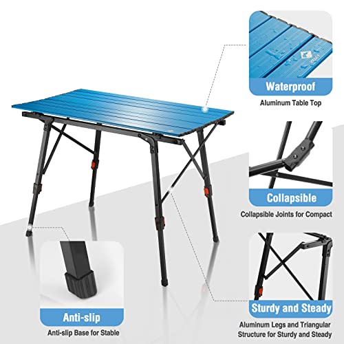 VILLEY Portable Camping Table with Adjustable Legs, Lightweight