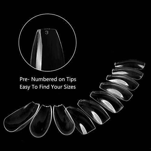 10 Sizes Coffin Acrylic False Nails - Guelau 500pcs Full Colver Ballerina Nail Tips,For Nail Art Salons (Clear)