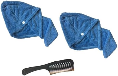 Hair Towel Turban Twist Microfiber 2 Pack - BONUS FREE Detangling Comb - Fast Dry, Anti Frizz Wrap with Button, Long, Short, Curly Wet Hair