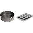Farberware Bakeware Springform Baking Pan, Round Nonstick Cheesecake Pan - 9 Inch, Gray & Nonstick Bakeware 12-Cup Muffin Tin/Nonstick 12-Cup Cupcake Tin - 12 Cup, Gray