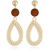 Rattan Earrings for women Summer Rattan Hoop Wicker Straw Earrings Handmade Beach Jewelry Woven Round Drop Dangle Earrings
