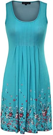 OMEYA WL Women's Summer Casual Loose Mini Dress Print Pleated Sleeveless Sundress A-Line Beach Dresses (L, 1)