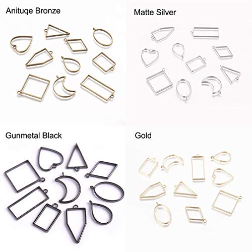 LANBEIDE Bezel Open Back Pendant with Tape, 100ml Measuring Cups Mold Pendant Assorted Hollow Geometric Frame Charms for Resin Jewelry Making DIY Crafts (Mix-43PCS) - Thumbnail 4