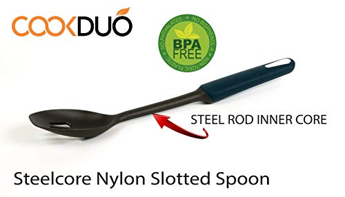 COOKDUO Steelcore BPA Free Nylon Slotted Cooking Spoon With Solid Steel Inner Core (Heat Resistant & Safe For Non-Stick Cookware)