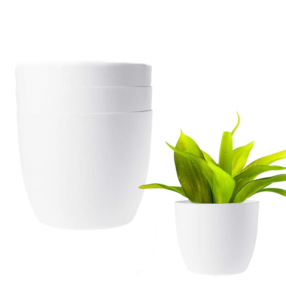 20cm Plant Pots Indoor Plant Planters - Set of 3 Modern Decorative Plastic Planters Indoor/Outdoor Plant Flower Pots with No Drainage Holes Windowsill Holder Balcony Container for Home Deco (White)