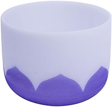 432Hz Perfect Pitch B Note Crown Chakra Frosted Quartz Crystal Singing Bowl 8" with lotus design mallet and o-ring included