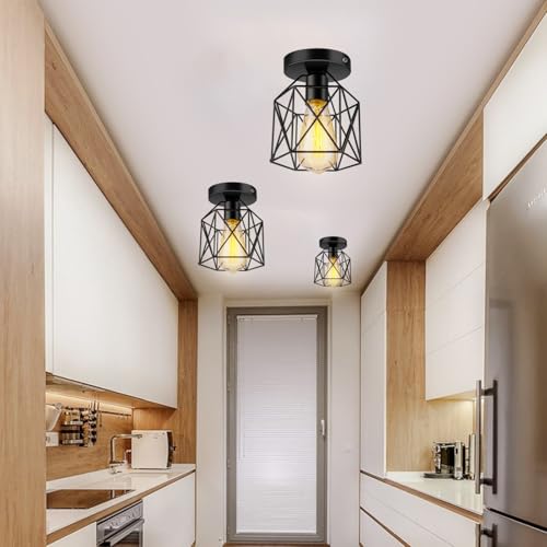 3 Unidades Lámpara de techo colgante de estilo industrial,Iluminación Colgante,interior de casas(Sin bombilla) | Lámpara colgante de estilo industrial retro nórdico con jaula metálica