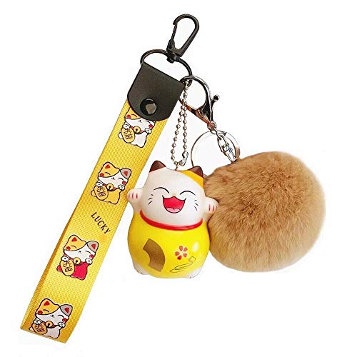 LinaLife Superstar Favorite Multi-Purpose Hand Wrist Strap with Fur Ball Maneki Neko Fortune Lucky Beckoning Cat Lucy Keychain Key Chains Toy Gift Accessories Fashion Ornaments Coin Purse Keyring Bag - Thumbnail 6