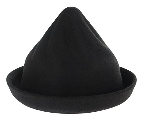 EOZY Girls Wool Felt Roll Brim Bowler Derby Hats Billycock Cloche 21" (Black 2)