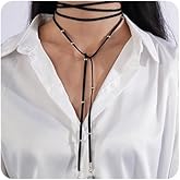 YERTTER Vintage Boho Long Tassel Rope Wrap Chain Bead Coin Pendant Chain Choker Necklace Women (Black)