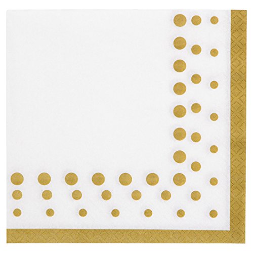 Creative Converting 317842 Sparkle and Shine Gold Paper Lunch Luncheon Napkins, 6.5" x 6.5", White & Gold