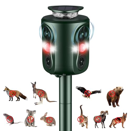 Cat Repeller Ultrasonic Solar Animal Repellent, 360° Marten Deterrent with LED Light, Cat Repellent, Marten Repellent, Garden, IP66 Waterproof, 5 Modes, Raccoon Repellent for Cats, Dogs, Martens, Mice