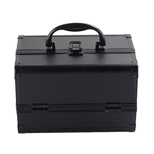OgimaÂ® Cosmetic Makeup Train Case with Mirror Cover Board and Easy Clean Extendable Trays, Sooth(Small Black)