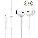 Earbuds Earphones Stereo Earphone Wired Noise Isolating Headphones with Mic and Remote Control for iPhone iPod iPad Samsung Android Smartphones Tablet Laptop 3.5mm [White] [2- Pack]