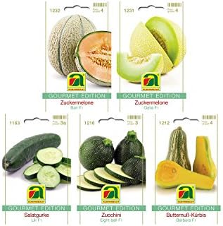 5 varieties | Vegetable seeds Assortment | Gourmet Edition | Set for cucumber butternut squash Zuchini sugar melon 'Galia' sugar melon 'Bari' | for cultivation in garden-bed and balcony