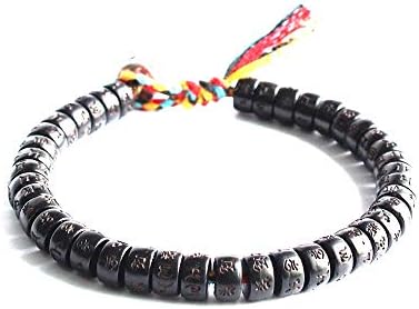 Handmade Tibetan Hand Braided Cotton Thread Lucky Knots Bracelet Natural Coconut Shell Beads Carved (19cm)