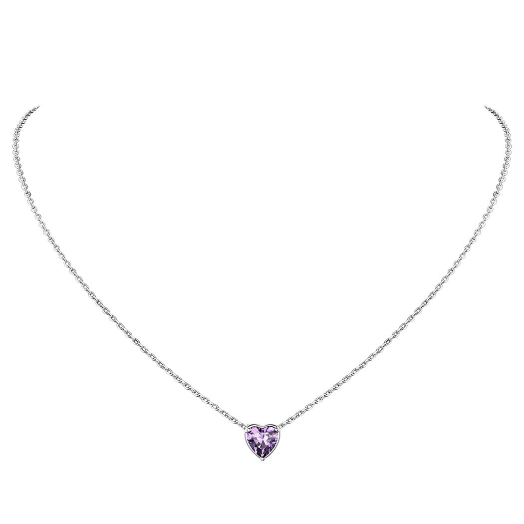 Suplight Womens Birthstone Heart Necklaces, 925 Sterling Silver February Birthstone Jewelry Dainty Crystal Stone Amethyst Necklace for Teen Girls Women — image 1
