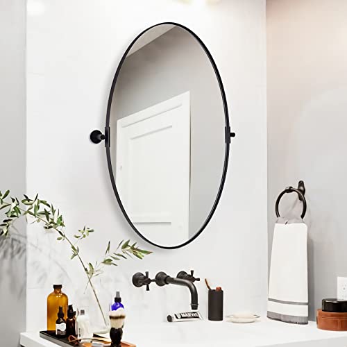 ANDY STAR Pivot Mirror, Black Oval Pivot Bathroom Mirror, Oval Matte