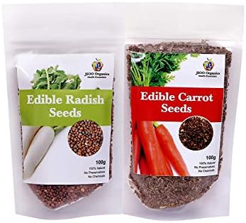 Jioo Organics Edible Carrot Seed and Raddish Seed (Combo of 2,Pack of 100G)
