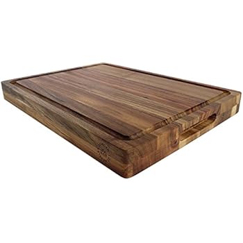 Large Reversible Multipurpose Thick Acacia Wood Cutting Board: 16x12x1.5 Juice Groove & Cracker/Bread Holder (Gift Box Included) by Sonder Los Angeles