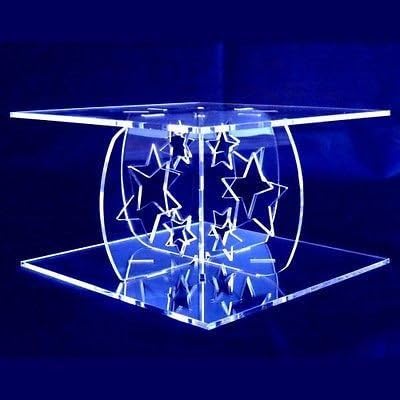 Two Tier Clear Acrylic Square Hearts Wedding & Party Cake Stand 25cm, 30cm. Overall Height 24cm