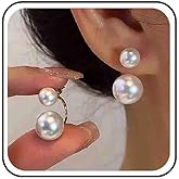 Boho Small White Pearl Double Sided Earrings Studs Dainty Tiny Black Pearl Ear Jacket Cuff Clip On Round Red Bead Front Back Earrings Ball Dangle Simple Minimalist Wedding Jewelry for Women