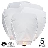 Battife Sky Lanterns Chinese Biodegradable Paper Large Flying Lanterns Romantic Night 5 Pack for Party Sea Beach Holiday Vacation (White)