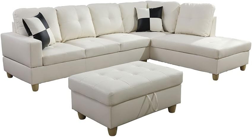 LifeStyle Furniture Left Facing 3PC Sectional Sofa Set Faux PU Leathe with Storage mats and 2 Pillows Smooth and Soft Couch ​Sets: Furniture & Decor
