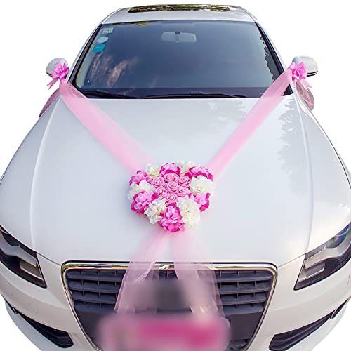 Uposao Ribbon Wedding Car, Rose Garland Car Decoration Romantic Rose Wedding Car Decoration Wedding Car Ribbon Decoration Wedding Party Decoration for Bride and Groom/Wedding Car Decoration