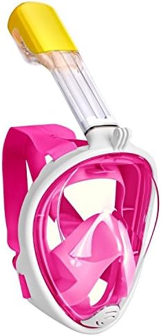 Full Face Snorkel Mask,180º Panoramic View Diving Scuba Mask Easy breath with Anti-Fog and Anti-Leak with Adjustable Head Straps Design for Adults,Youth,kids (Pink, Small-M)