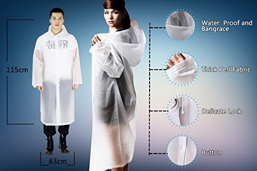 Rain Poncho Family Pack for Woman/Man Lightweight and Durable-EVA Material-Clear/White Color