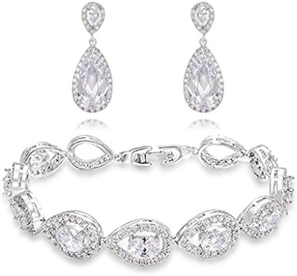 TIDOO Jewelry Fashion Womens Shinning Tear Drop Bracelet Torque Earring Jewelry Sets with Austrian Crystal and Cubic Zicons 100% Man-Made Trendy Elegance