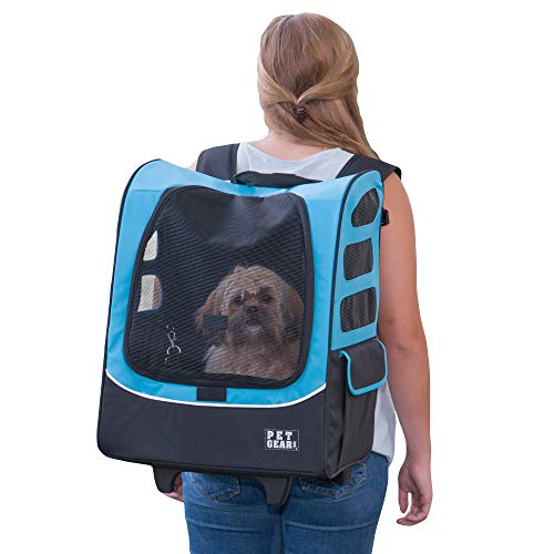 Pet Gear I-GO2 Roller Backpack, Travel Carrier, Car Seat for Cats/Dogs, Mesh Ventilation, Included Tether, Telescoping Handle, Storage Pouch, Extra Large Plus Traveler, Ocean Blue