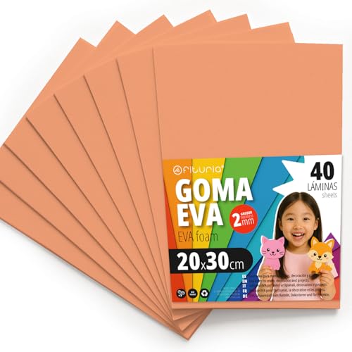 OFITURIA EVA-rubber voor school- en creatieve projecten, kleurrijke schuimplaten voor doe-het-zelfprojecten, kunst, kinderdecoratie, scrapbooking, kunsthandwerk, 20 x 30 cm (perzik, 40 stuks)