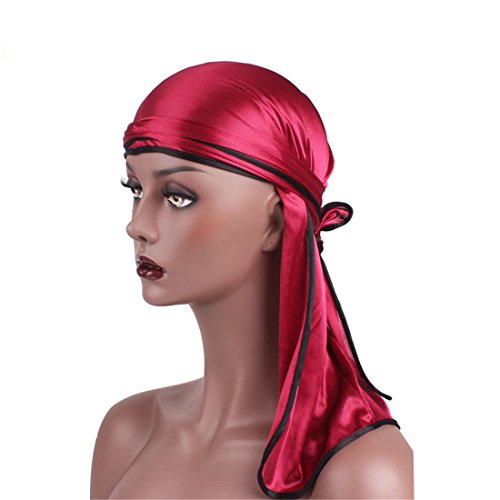 Qhome Women Headband Satin Long Tail Pirate Caps Elastic Baotou Caps Chemo Cap Silky Durag