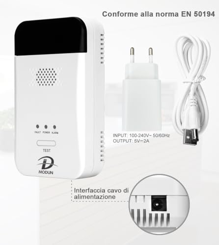 D MODUN - Gas Detector, Natural Gas | LPG | Carbon Gas Leak Detector, Gas Detector with Plug-in with Audible Alarm and LED Display, Gas Fuel Gas Alarm Sensor Methane Propane Butane
