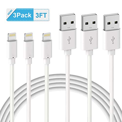 USB Cable, Quntis 3Pack 3ft Phone Charger Cable Fast Charging and Syncing Cord Compatible with iPhone X 8 Plus 7 Plus 6S Plus 6 Plus 5 5S 5C SE iPod iPad Pro and More, White