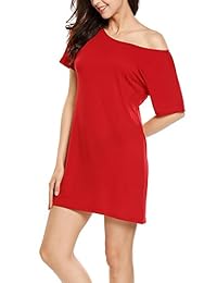 Finejo de manga corta para mujer un hombro Camisetas suelto cambio Mini vestido