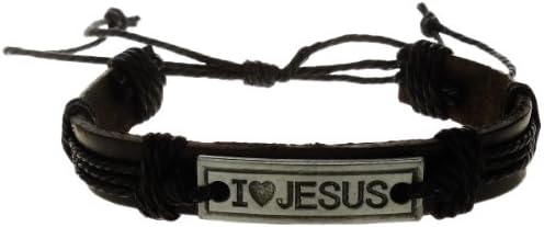 Bracelet - Black Leather and Brushed Steel Bracelet - Kiki's I Love Jesus