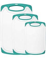 HOMWE Kitchen Cutting Board (3-Piece Set) - Juice Grooves with Easy-Grip Handles, Non-Porous, Dishwasher Safe - Multiple Sizes