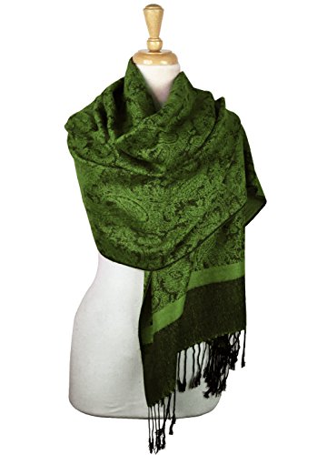 Paskmlna Paisley Jacquard Pashmina Shawl Wrap Scarf Stole (olive-black018-32) - Thumbnail 3