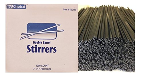 1000 COUNT Net Choice Drink & Toss HEAVY Plastic DOUBLE BARREL 7-inch BLACK Stirrer for Coffee, Cocktails, and Upscale Events