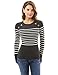 PattyBoutik Women Crewneck Striped Military Sweater (Dark Gray and Ivory Medium)