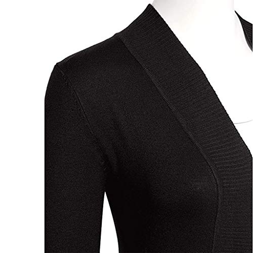 jiumoji Women Autumn Winter Knit Coat Blouse Long Sleeve Casual Kimono Pocket Casual Long Jacket Cardigan (-Black, M)