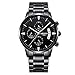 NIBOSI Men's Watches Luxury Fashion Casual Dress Chronograph Waterproof Military Quartz Wristwatches for Men Stainless Steel Band Black Color