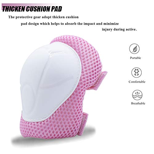 GOBEST Kids Protective Gear Set, Child Knee Pads Elbow Pads with Wrist Guards 3 in 1 for Boys and Girls Cycling Inline Roller Skating Biking Pack of 6 (Upgraded Vistion 3.0) (Pink/White) - Thumbnail 3