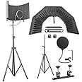AxcessAbles Large 32x13 Recording Studio Microphone Isolation Shield w/ 3 Tier Tripod Stand and Pop Filter | Portable Sound Isolation Booth | Reflection Filter Shield | Studio Microphone Stand